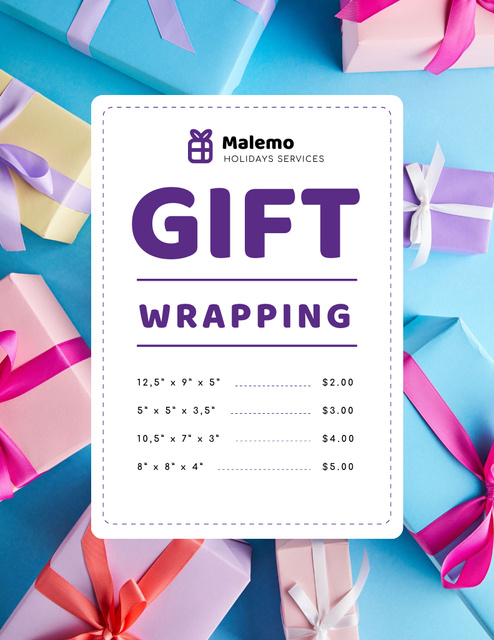Gift Wrapping Services with Boxes with Bows Poster 8.5x11in Šablona návrhu