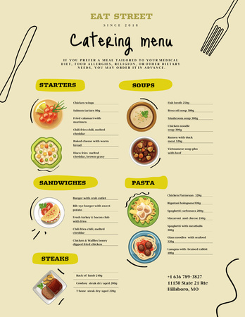 Catering Menu Announcement with Dishes Menu 8.5x11in Design Template