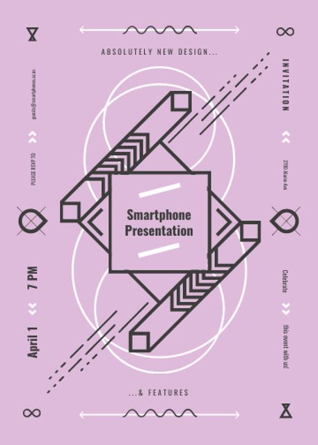 Smartphone Presentation Announcement in Linear Geometric Frame Invitation Design Template