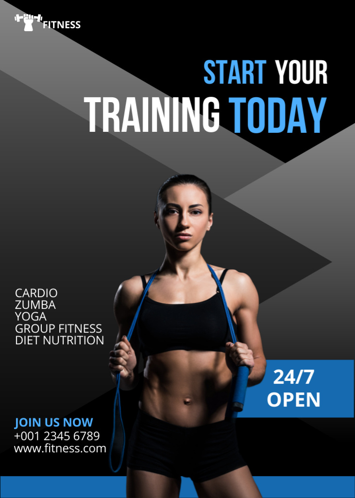 Fitness Club Ad with Muscular Sportswoman Flayer Πρότυπο σχεδίασης