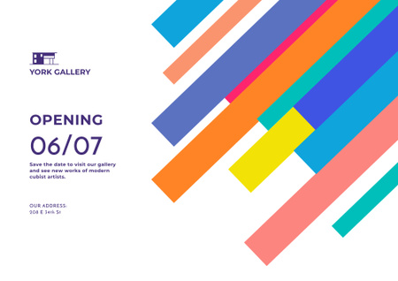 Gallery Opening Announcement with Colorful Lines Poster B2 Horizontal Design Template