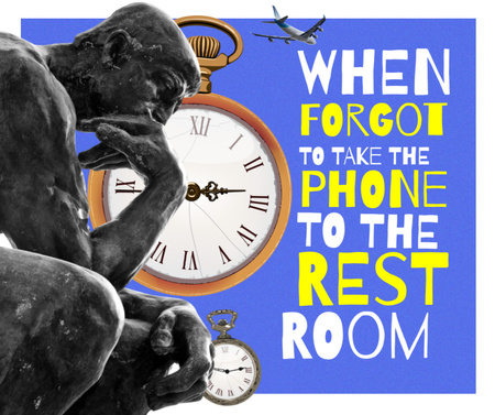 Funny Joke about Waiting with Antique Statue Facebook Design Template
