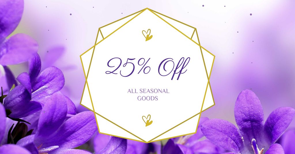Seasonal Goods Offer with Violets Facebook AD tervezősablon