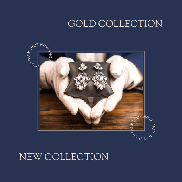 Ontwerpsjabloon van Instagram van Golden Jewelry Collection Offer in Blue