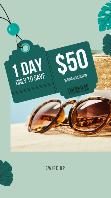 Sunglasses Sale Ad with Stylish Vintage Glasses Instagram Story Design Template