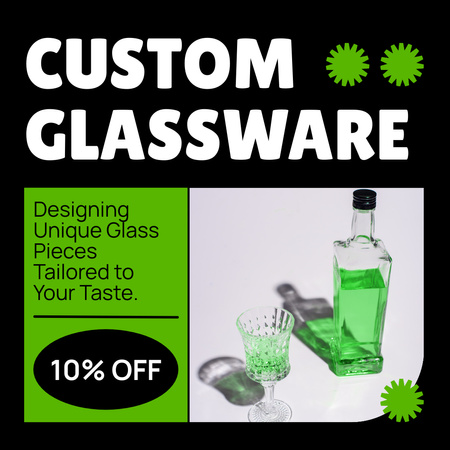 Custom Glass Drinkware At Reduced Price In Black Instagram AD Design Template