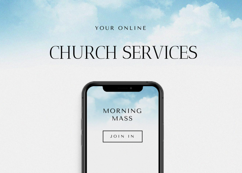 Online Morning Mass On Mobile Application With Sky View Flyer 5x7in Horizontal Modelo de Design