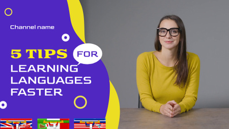 Episódio linguístico sobre hacks de aprendizado de idiomas YouTube intro Modelo de Design