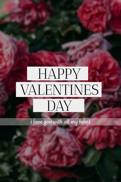 Happy Valentine's Day Greeting with Pink Roses Pinterest Modelo de Design