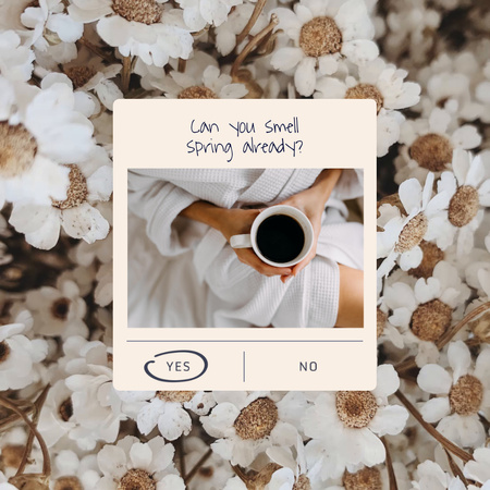 Designvorlage frau hält kaffeetasse auf frühlingsblumen für Animated Post