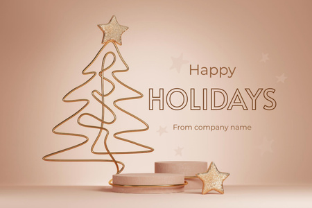 Greeting on Winter Holidays with Christmas Tree Postcard 4x6in – шаблон для дизайна