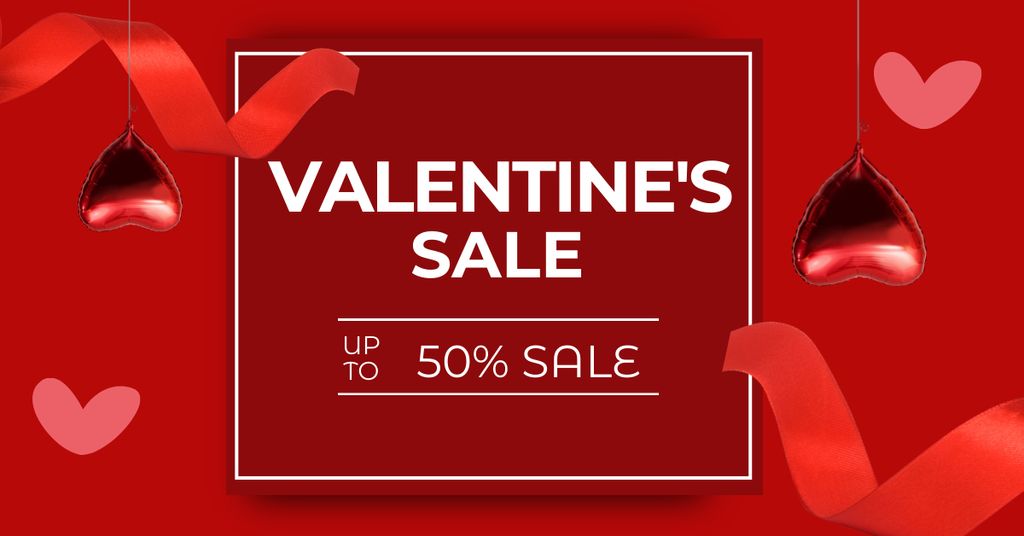 Valentine's Day Sale Announcement on Red Facebook AD Design Template