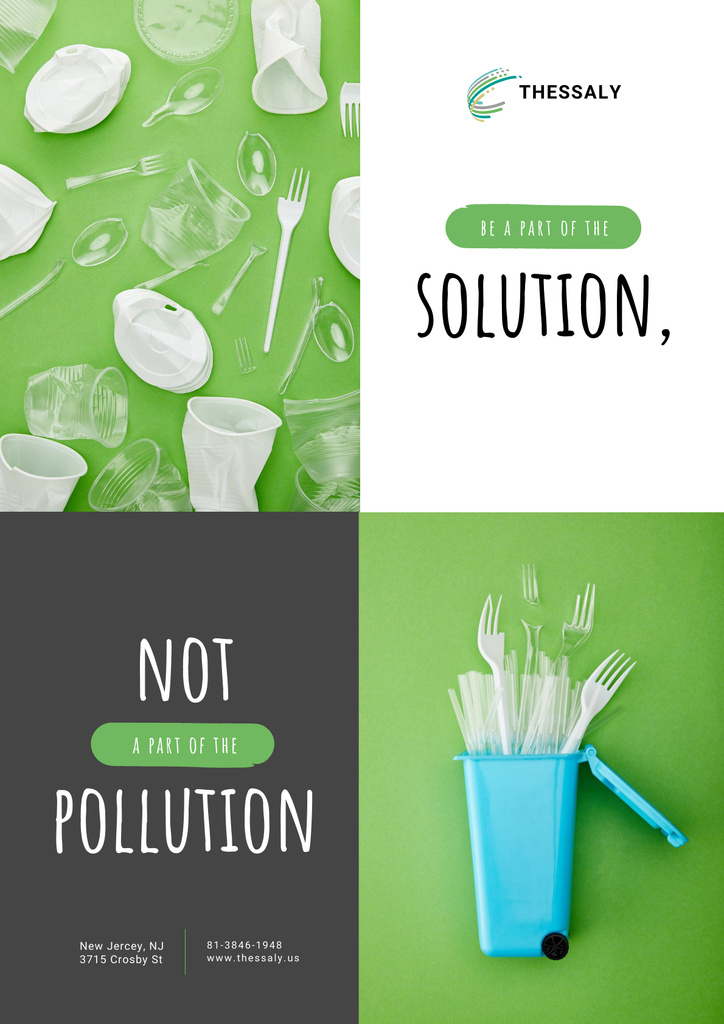 Plastic Waste Concept with Disposable Tableware Poster – шаблон для дизайна