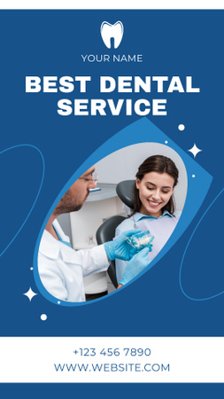 Melhor anúncio de serviço odontológico com mulher em visita ao dentista Instagram Video Story Modelo de Design