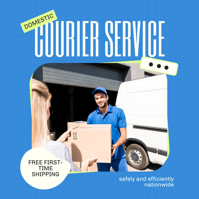 Courier Services with Free First-Time Shipping Instagram Design Template