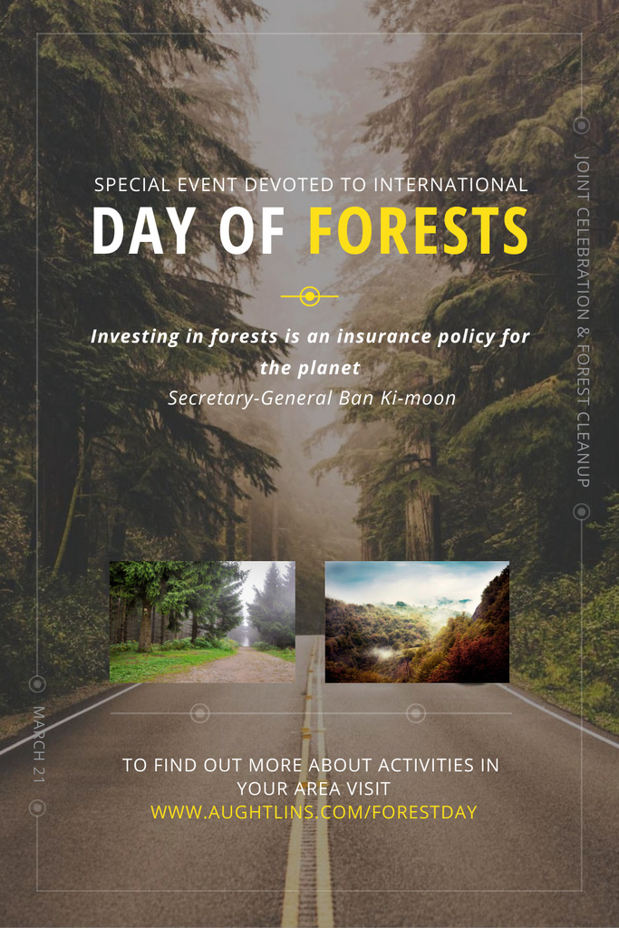 Designvorlage International Day of Forests Event with Forest Road View für Pinterest