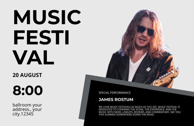 Excellent Music Festival Announcement With Rock Performer Flyer 5.5x8.5in Horizontal Tasarım Şablonu
