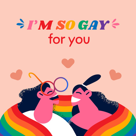 Valentine's Day Greeting with Cute LGBT Couple Instagram Design Template