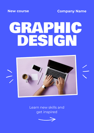 Graphic Design Course Announcement with Laptop on Table Flyer A6 tervezősablon