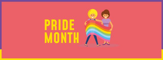 Modèle de visuel Pride Month Announcement with LGBT Couple holding Flag - Facebook cover