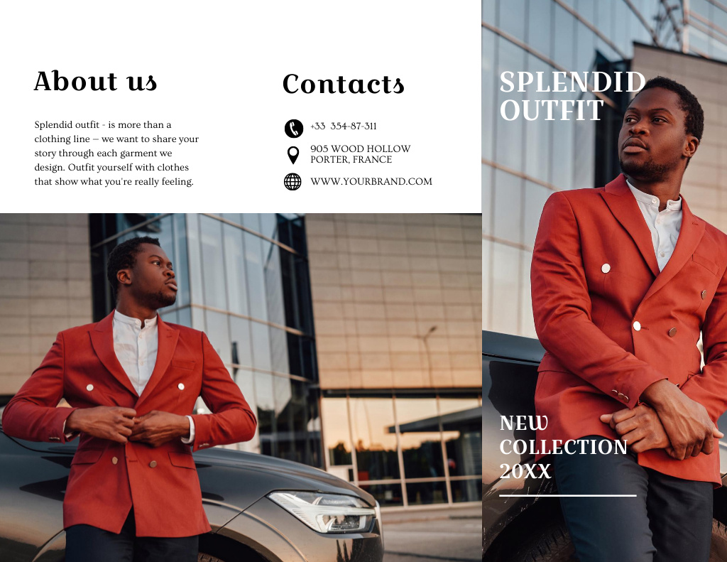 Designvorlage Fashion Ad with Stylish Man in Bright Outfit für Brochure 8.5x11in