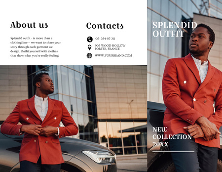 Szablon projektu fashion ad ze stylowym mężczyzną w jasnym stroju Brochure 8.5x11in