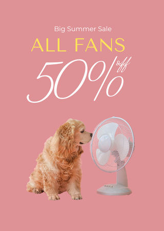 Home Appliances Offer with Cute Dog Near Electric Fan Flyer A6 Design Template