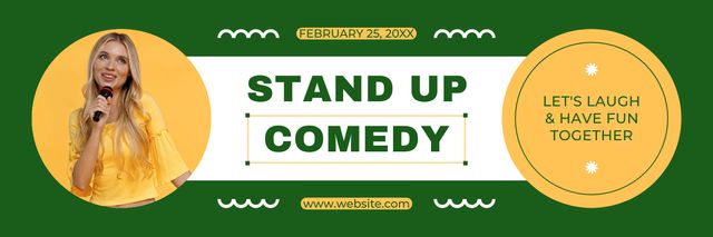Stand-up Comedy Promo with Woman in Yellow Outfit Twitter Design Template