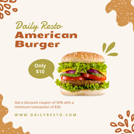 Delicious American Burger Ad Instagram Design Template
