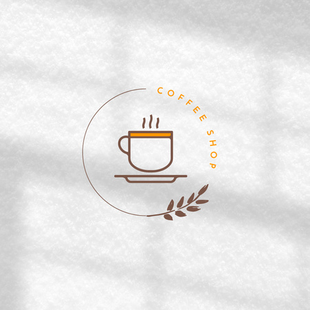 Coffee House Emblem with Cup of Coffee with Twig Logo Modelo de Design