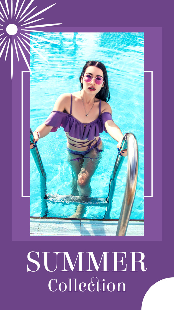 Summer Collection Ad with Woman in Pool Instagram Story Modelo de Design