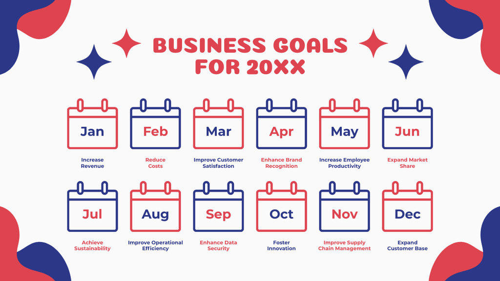 Designvorlage Monthly Business Goals List für Timeline