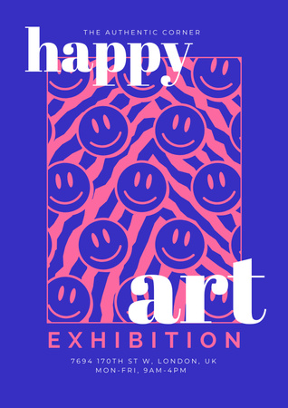 Psychedelic Exhibition Announcement with Emoticons Poster Design Template
