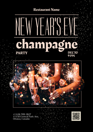 New Year Champagne Party Announcement Poster tervezősablon