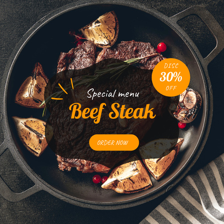 Special Beef Steak With Seasonings At Reduced Price Instagram Design Template