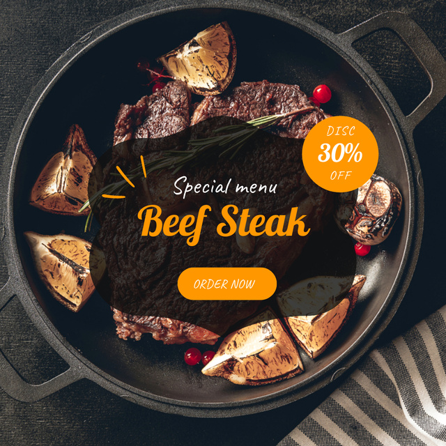 Designvorlage Special Beef Steak With Seasonings At Reduced Price für Instagram