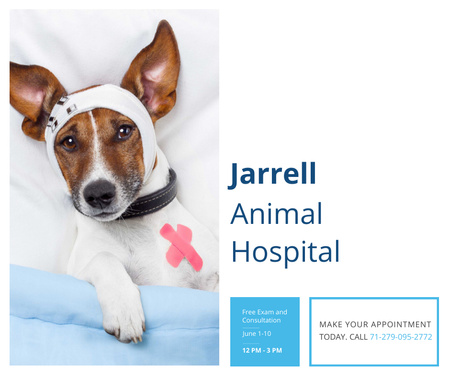 Animal Hospital Ad with Cute injured Dog Facebook Design Template