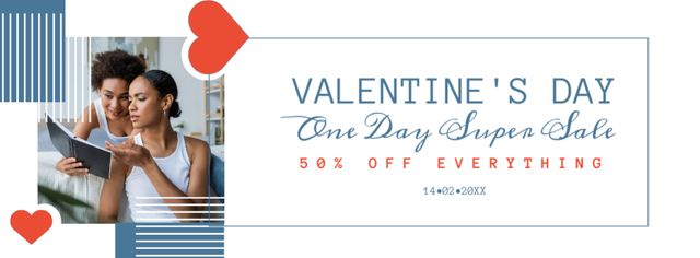 Valentine's Day Sale Announcement with Young African American Women Facebook cover Design Template