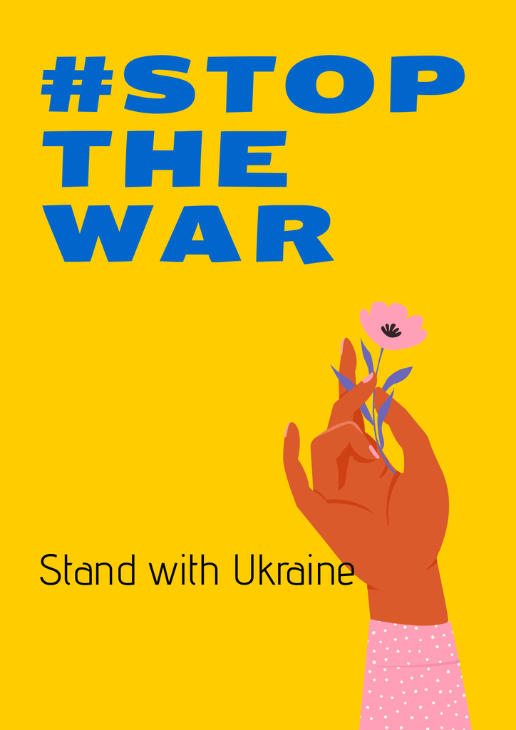 Hand with Flower in Support of Ukraine on Yellow Poster – шаблон для дизайна
