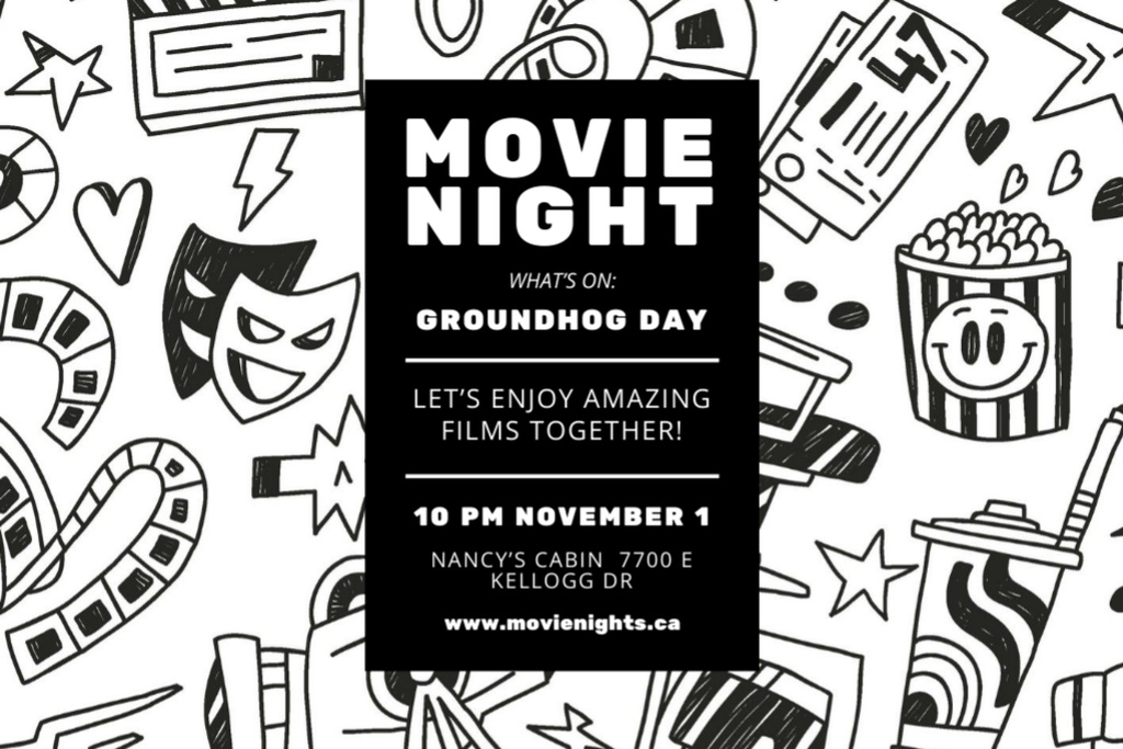 Movie Night Event Announcement with Sketch Illustration Postcard 4x6in Šablona návrhu