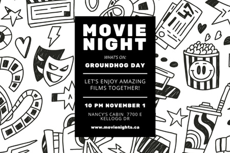 Oznámení události filmové noci s ilustrací náčrtu Postcard 4x6in Šablona návrhu