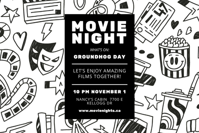 Designvorlage Movie Night Event Announcement with Sketch Illustration für Postcard 4x6in