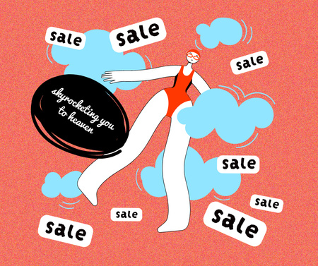 Woman in the Sky Happy about Sale Facebook Design Template