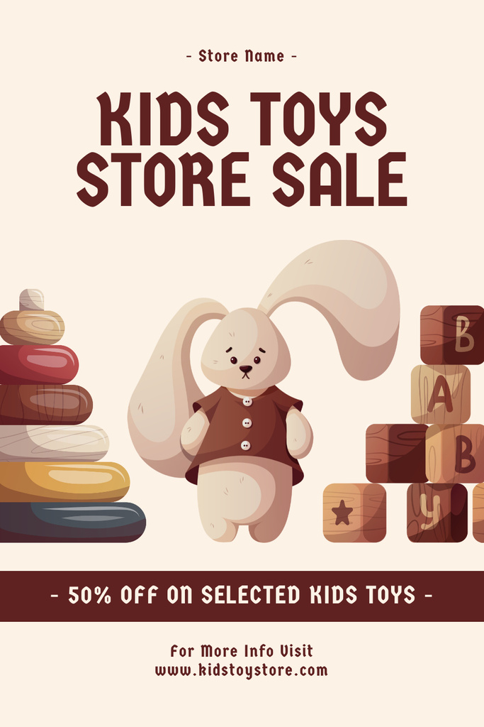Designvorlage Kid Toys Shop with Cute Bunny für Pinterest