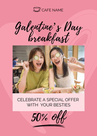 Girlfriends on Galentine's Day Breakfast Flayer Design Template