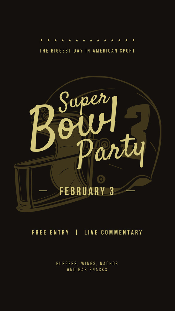 Superbowl Party Invitation with American football helmet Instagram Story Design Template