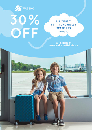 Tickets Sale with Kids in Airport Poster Design Template