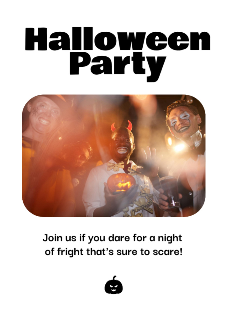 Modèle de visuel Halloween's Party Announcement with People in Costumes - Flyer A4
