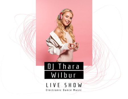 Platilla de diseño Live Show Announcement with Woman in Headphones on Pink Flyer 8.5x11in Horizontal