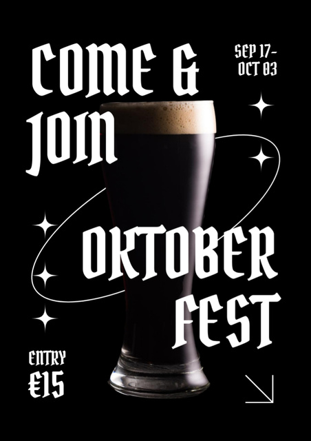Glass of Dark Beer with Announcement of Oktoberfest Flyer A4 Design Template